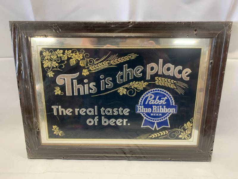 lot 5 image: Antique Pabst Blue Ribbon Mirrored Sign
