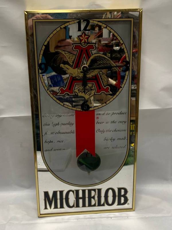 lot 26 image: Rare Michelob Clock & Mirror 10 x 20