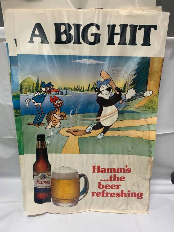 lot 49 image: Lot of 20 Vintage Hamms Posters Stuck Together