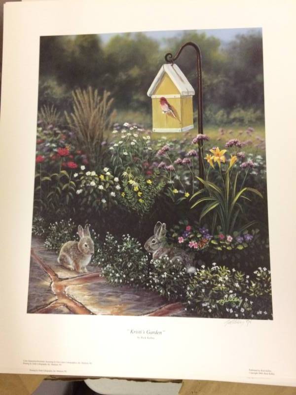 lot 69 image: Kristis Garden by Rick Kelley Signed Print Size With Border Approx 16x19