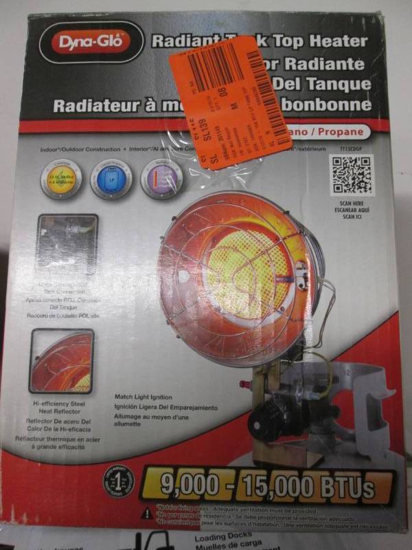 lot 214 image: Dyna-Glo Radiant Tank Top Heater (9...