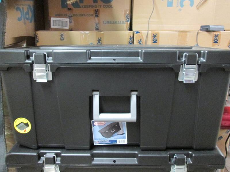 lot 218 image: Sterilite Black Rolling Tote (Est. ...
