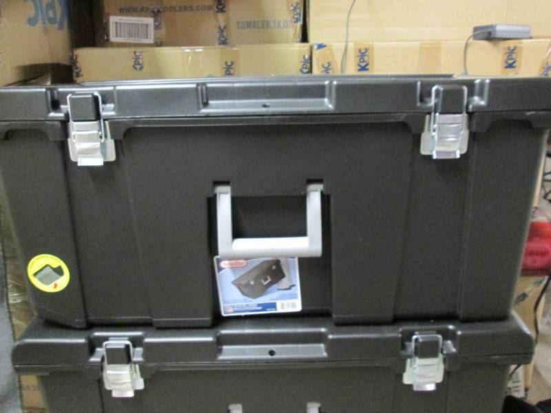 lot 219 image: Sterilite Black Rolling Tote (Est. ...