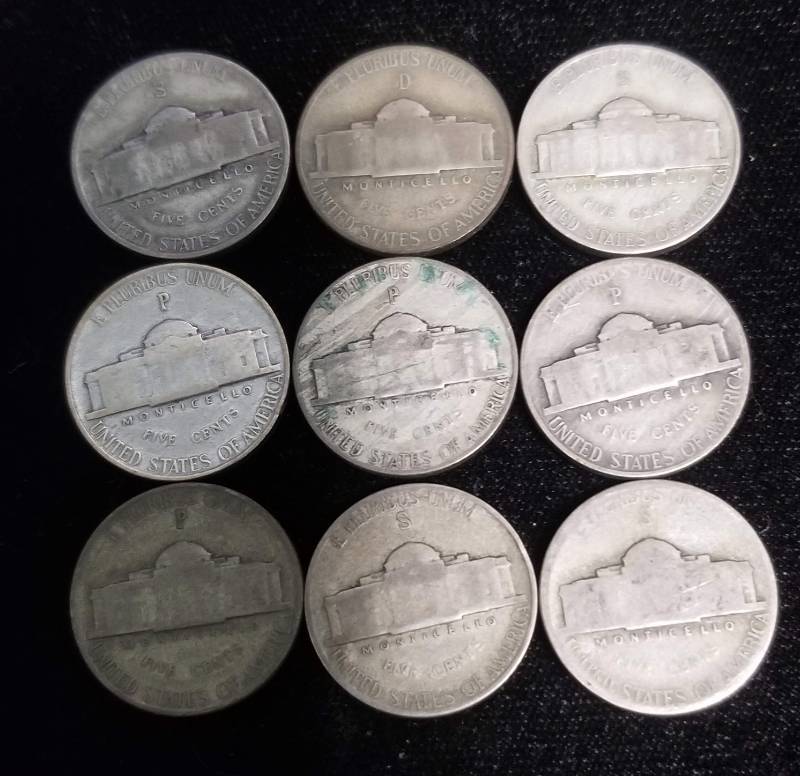 GROUP OF 9 US WWII WARTIME SILVER NICKELS
