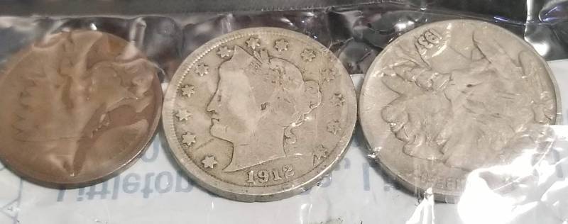 3 COINS 1902 INDIAN HEAD CENT 1912 LIBERTY 1937 BUFFALO NICKEL