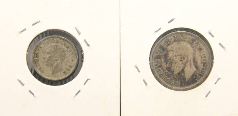 2 SILVER CANADIAN COINS 1950 DIME 1943 QUARTER