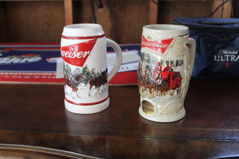 lot 228 image: Lot of (2) 2014 Budweiser Beer Holiday Lane Holiday Steins