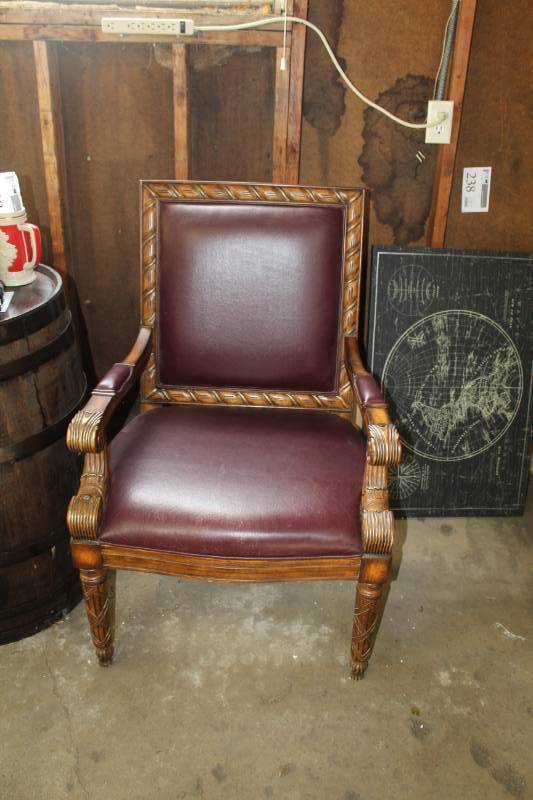 lot 244 image: Leather Wood Arm Chair