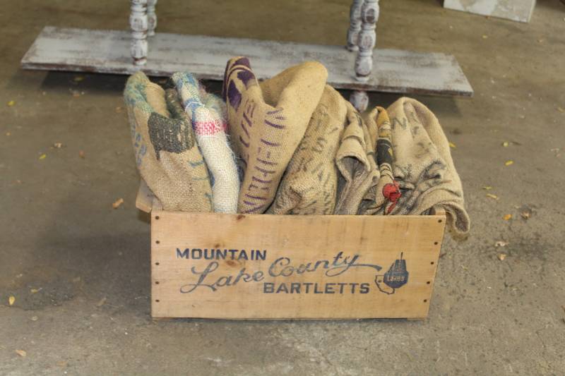 lot 255 image: Burlap Sacks and Crate