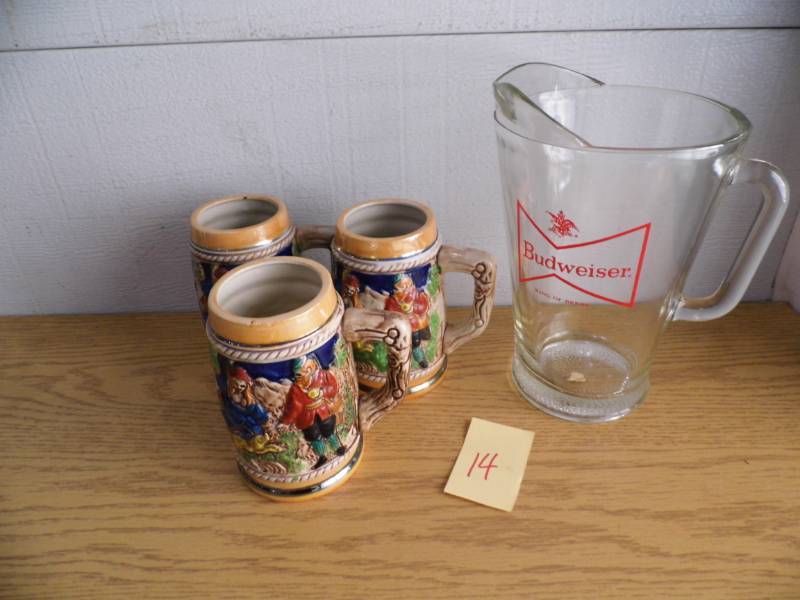 Budweiser Pitcher - 3 Steins