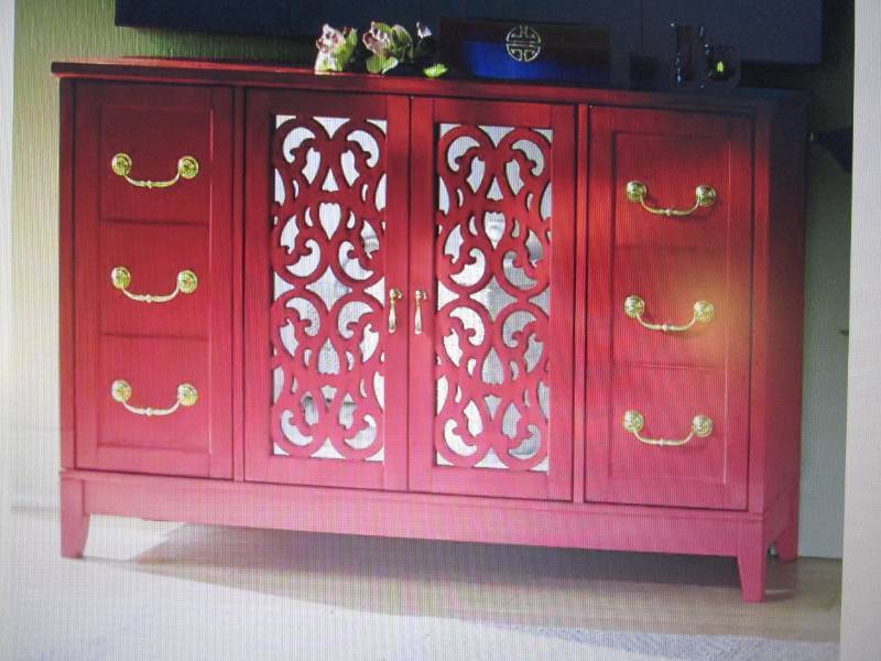 lot 47 image: Bold Red Mirrored Buffet open box R...