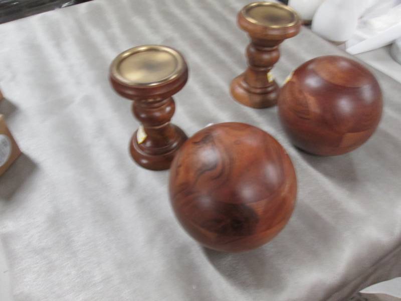 lot 245 image: 2 Wooden Pillar Holders, Wood Balls...