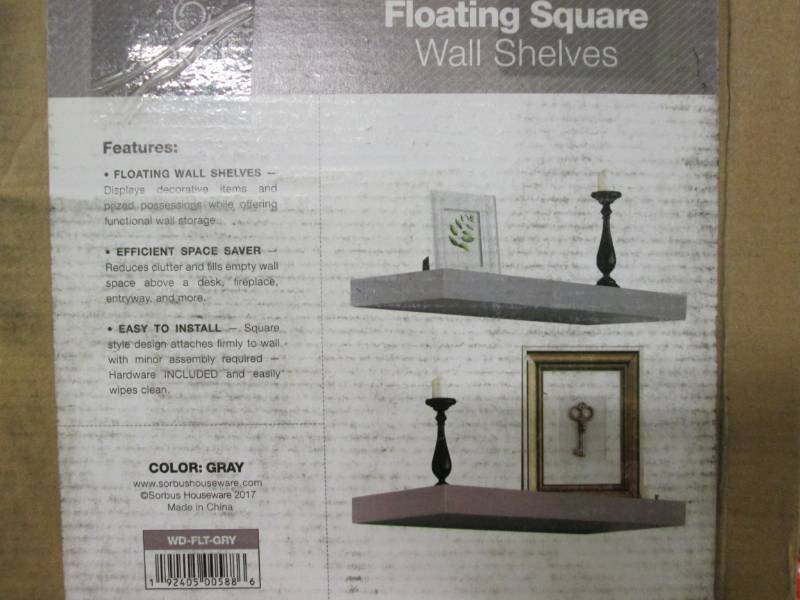 lot 150 image: 2 pc. Floating Wall Shelves (Grey)...