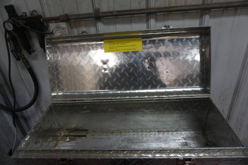 lot 27 image: Husky Brand Diamond Plate Metal Tool Box