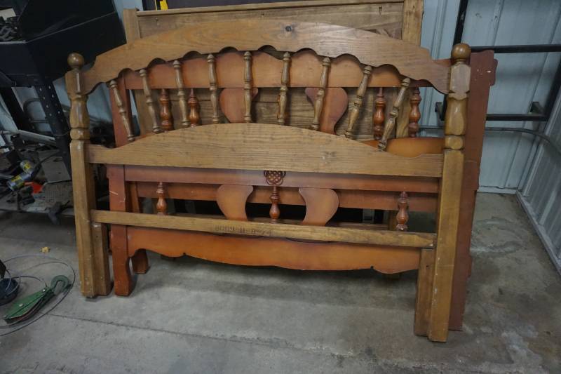 lot 68 image: Wood Twin Size Head Board, Foot Board and Bed Frame Set