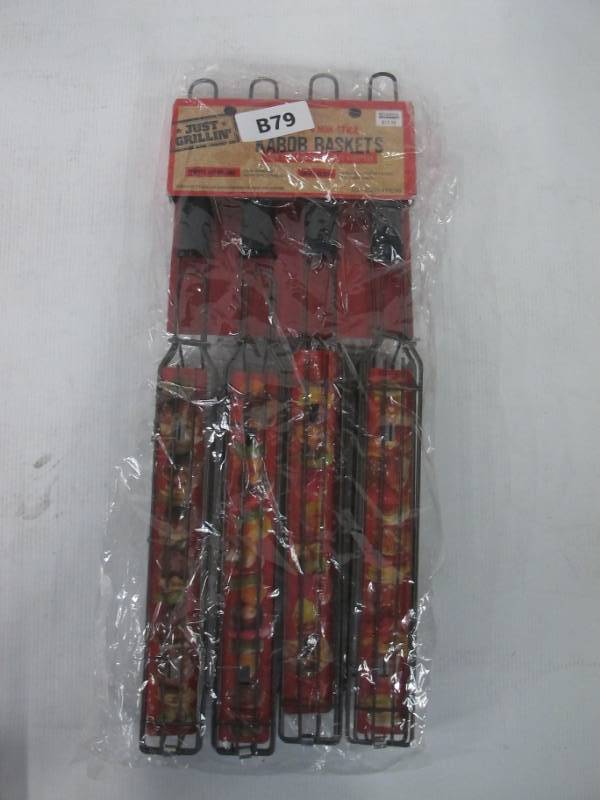 Just Grillin Set of 4 Non-Stick Kabob Baskets - NEW