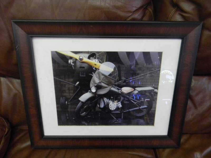 COOL Vintage Military Motorcycle Picture. Approx 22x18 - SEE PICTURES