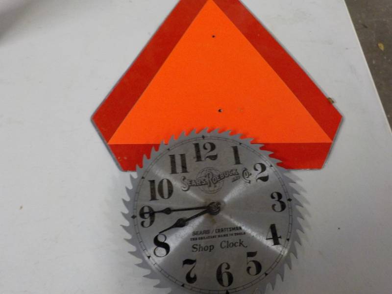 lot 206 image: Slow Road Sign and Sears Blade Cloc...