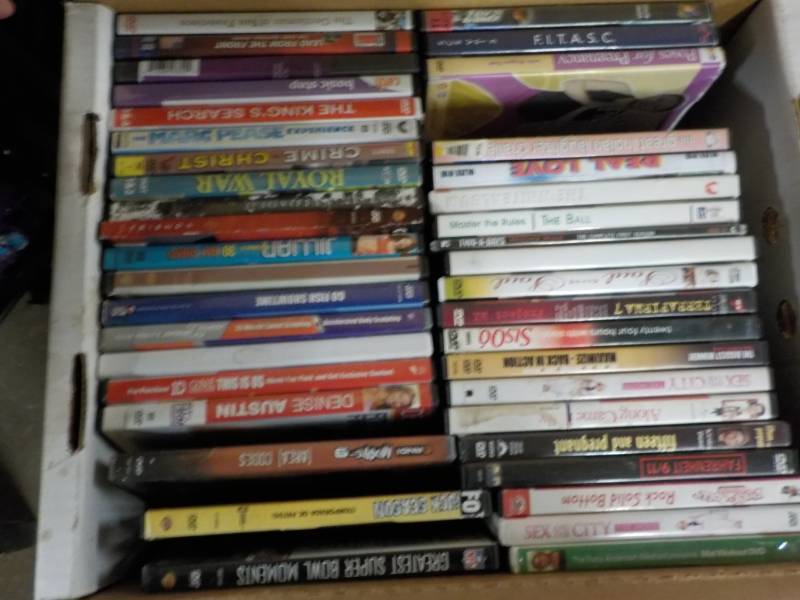 lot 220 image: 1 Box of DVDs and 1 case of Jumbo ...