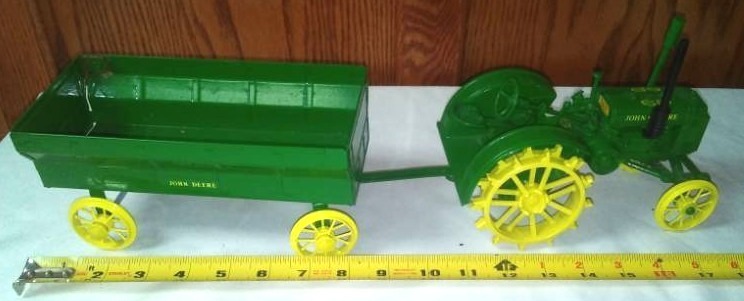lot 158 image: John Deere steel wheel tractor and trailer