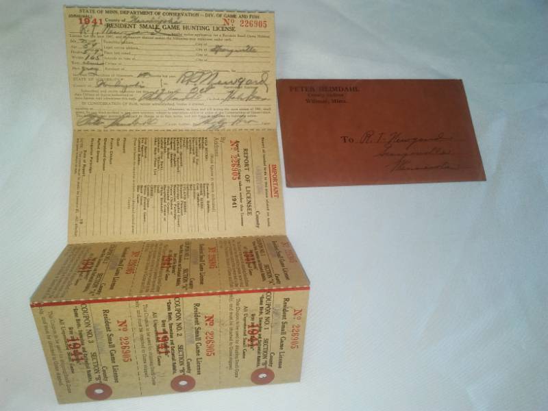 lot 417 image: 1941 Minnesota hunting license - complete.