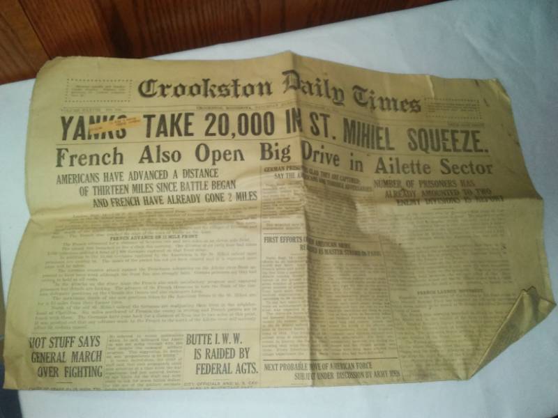 lot 405 image: September 14th, 1918 Crookston Daily Times.