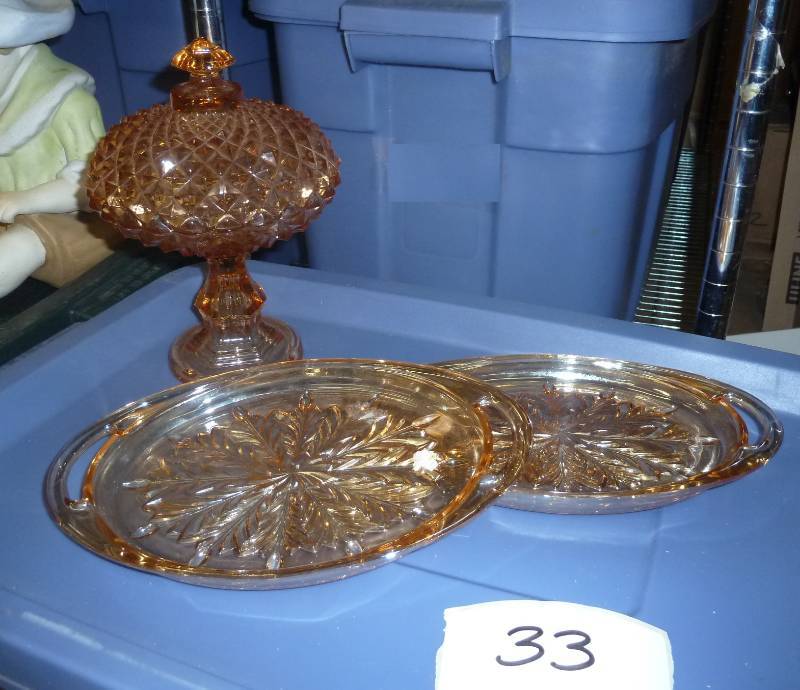 lot 33 image: iridescent amber plates and diamond...