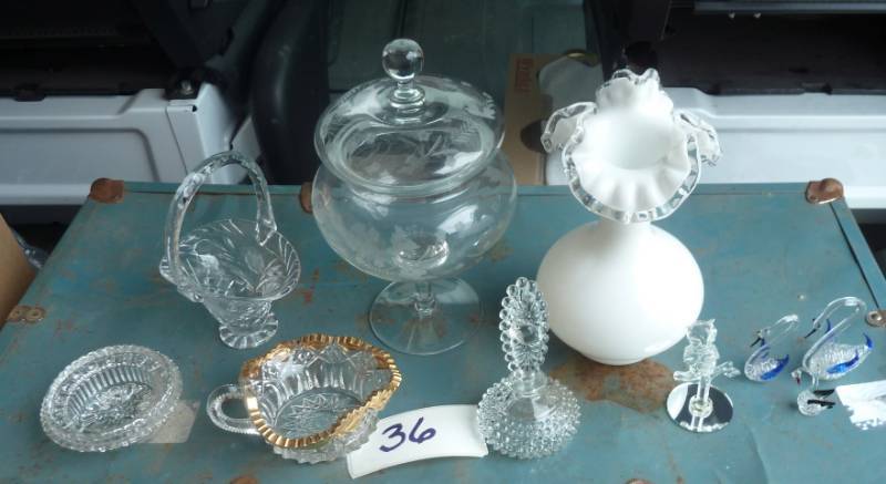lot 36 image: clear glass decanter, small bowls, ...