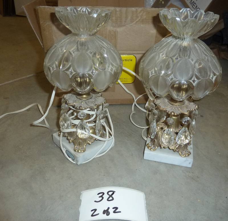 lot 38 image: 4 lamps and candelabra, crystals on...