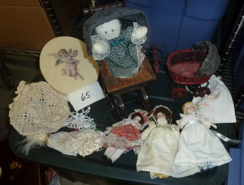 lot 65 image: 2 doll buggies with canvas tops, 3 ...