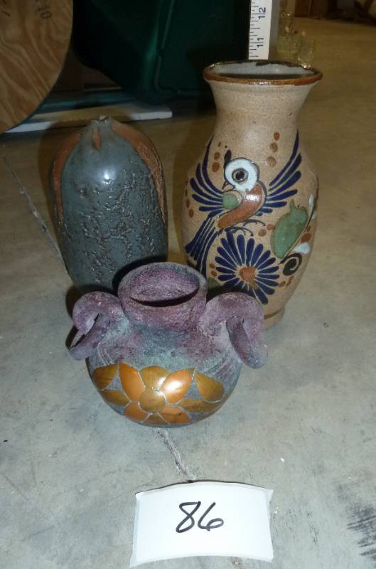 lot 86 image: 3 pottery vases, the one with the b...