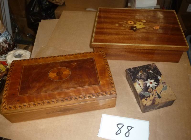 lot 88 image: 2 wooden boxes and one stone, wood ...