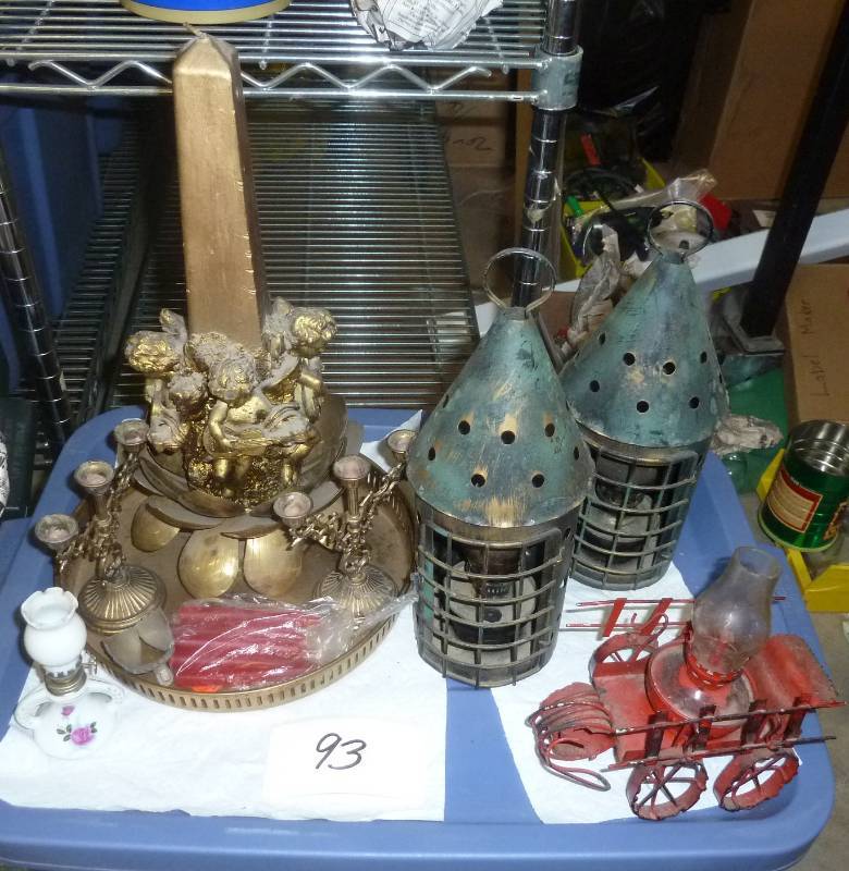 lot 93 image: lot of tin lanterns and one very la...