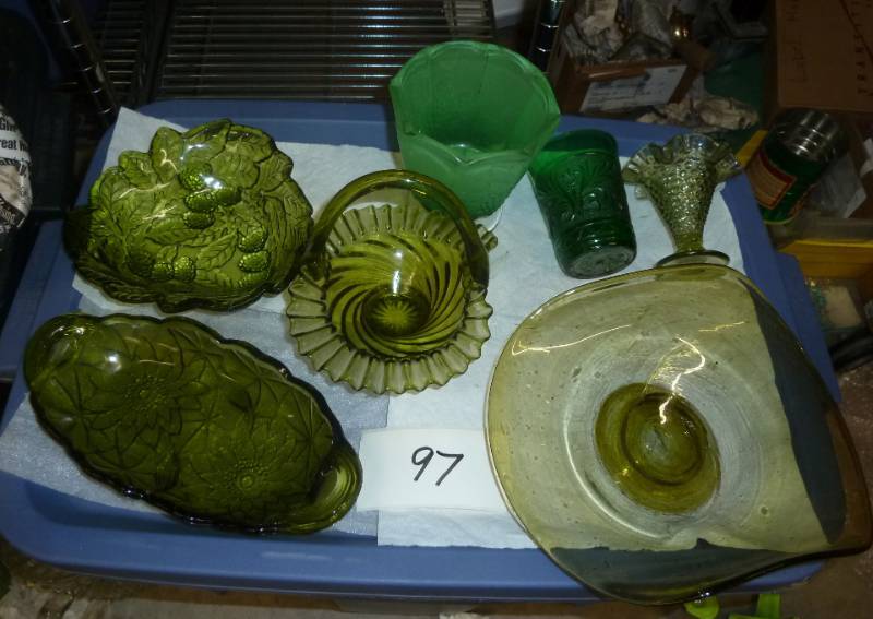 lot 97 image: group of green glass, various shade...