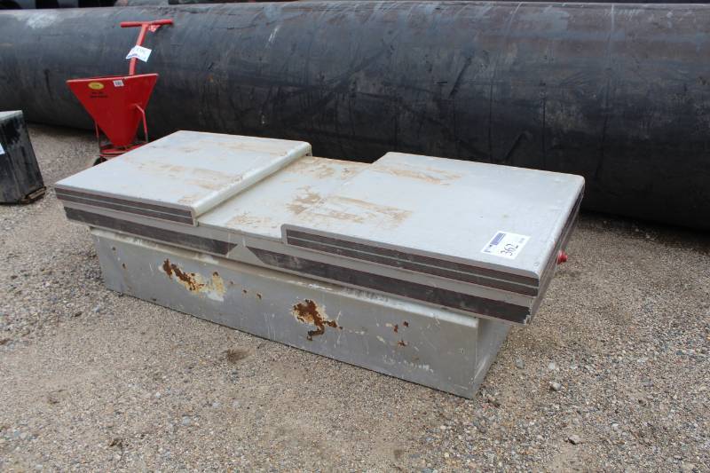 lot 362 image: Diamond-Plate Truck Bed Box with 2-Locking Flip Up Doors