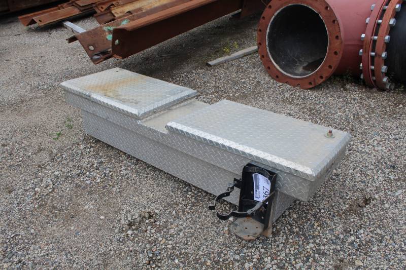lot 367 image: Diamond-Plate Truck Bed Box with 2-Locking Flip Up Doors