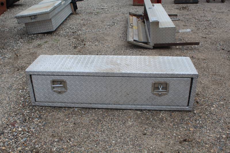 lot 365 image: Diamond-Plate Truck Bed Box with Single Drop Down Locking Door
