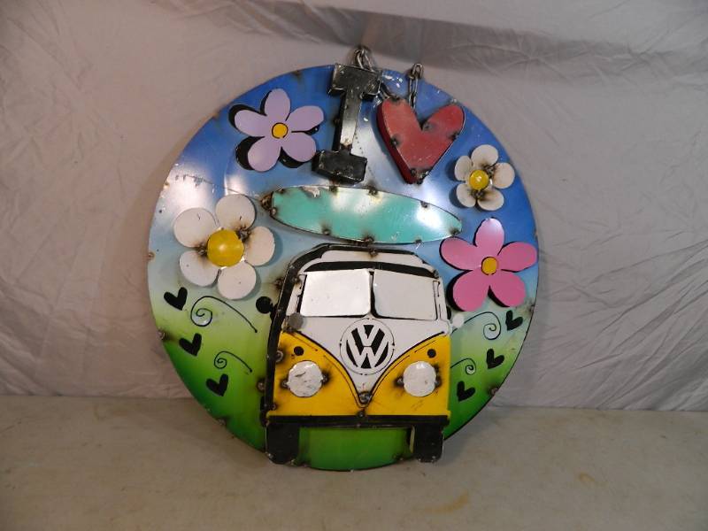 New Handmade Recycled Metal VW Garden Sign IndoorOutdoor Art
