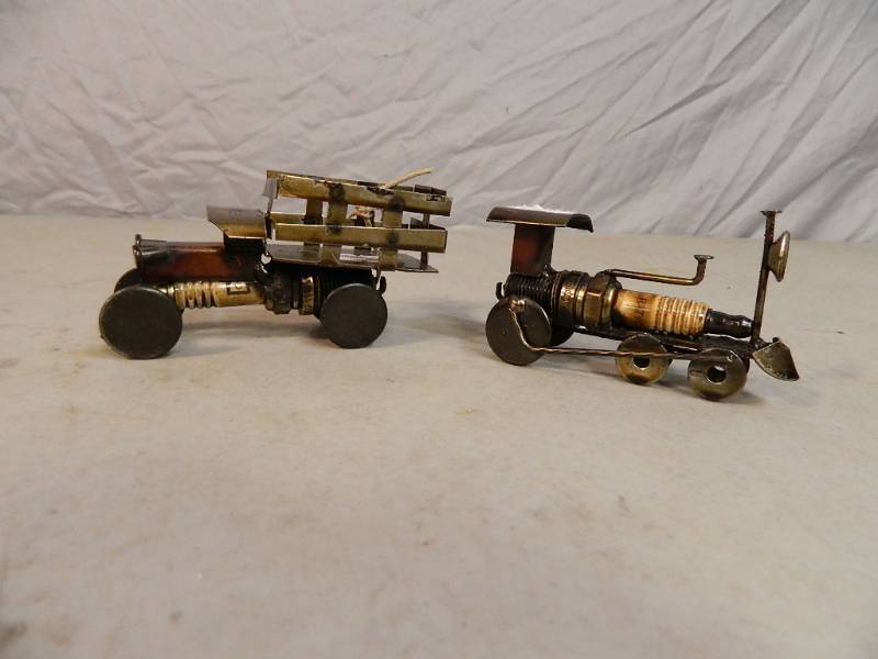 New Handmade Recycled Metal Spark Plug Truck and Train