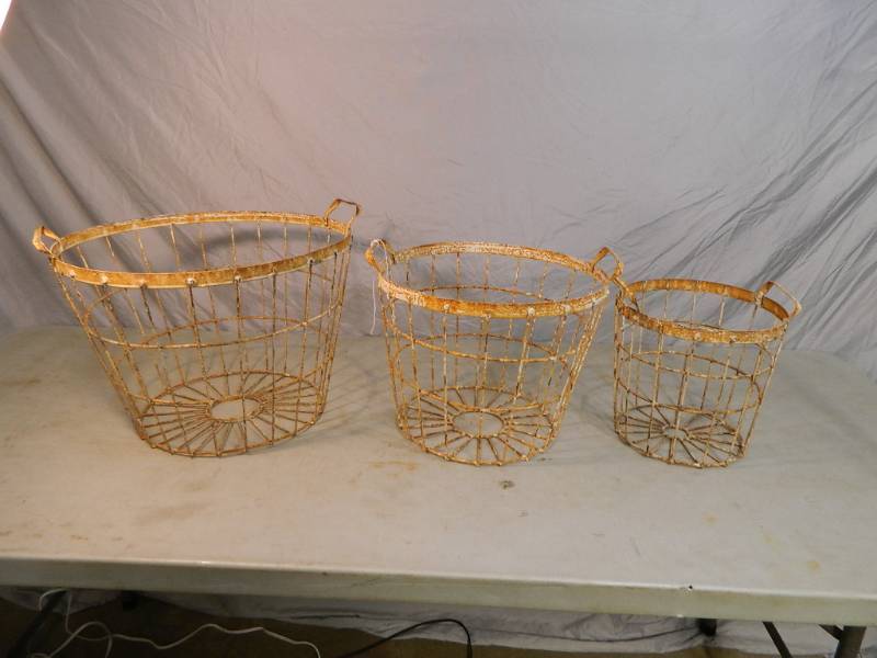 New Handmade Recycled Metal 3 Piece Shabby Chic Basket Set
