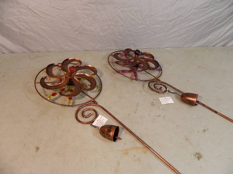 2 New Metal Garden Art Wind Spinners with Bells