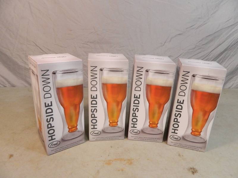 4 New Hopside Down Novelty Beer Glasses