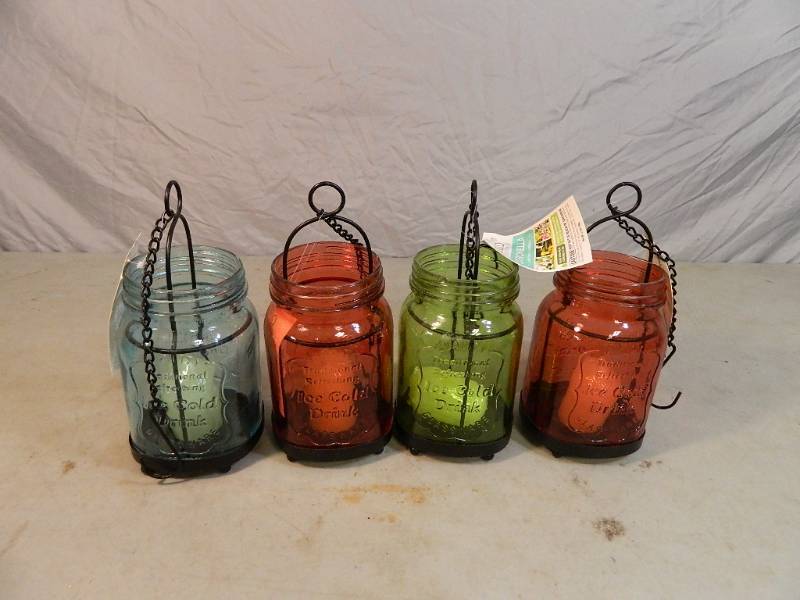 4 New Colored Mason Jar Hanging Lanterns
