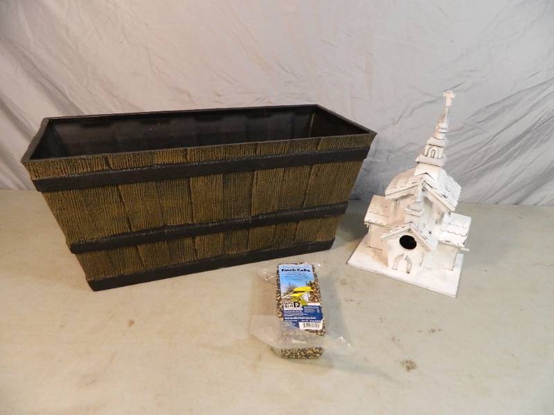 New Planter, New Church Shabby Chic Birdhouse, and New Finch Cake