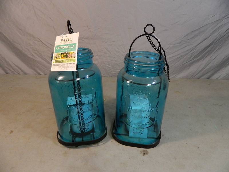 2 New LARGE Glass Mason Jar Hanging Lanterns