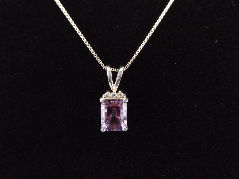 lot 2 image: .925 Sterling Silver Emerald Cut Amethyst Pendant Necklace