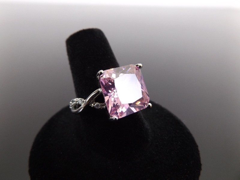 lot 24 image: .925 Sterling Silver Pink Sapphire Crystal Cocktail Ring Size 8