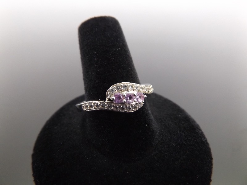lot 25 image: .925 Sterling Silver Pink Sapphire Crystal Ring Size 9