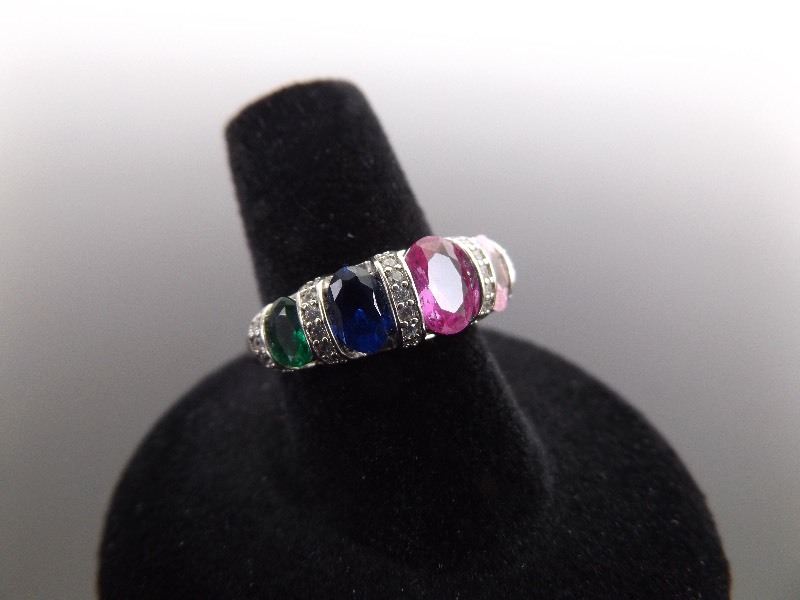 lot 32 image: .925 Sterling Silver Multi Color Crystal Ring Size 7