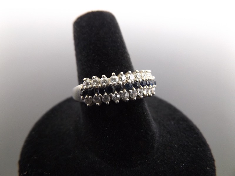 lot 45 image: .925 Sterling Silver Sapphire and Crystal Ring Size 8
